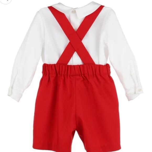 NWT Luli & Me Baby Boys Timeless Bliss Smocked Bubble - White & Red - Picture 4 of 5